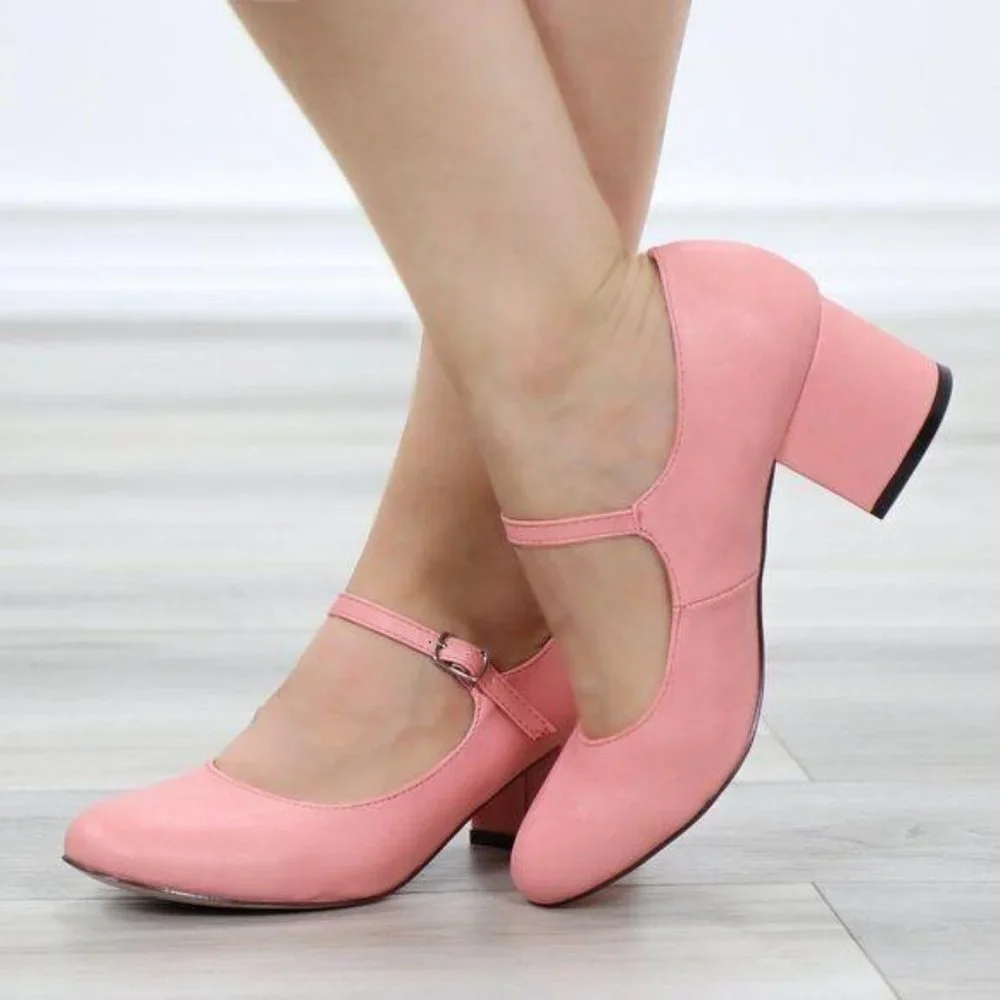 Block Heel Vintage Peach Rockabilly Style Pumps - Picture 9 of 10